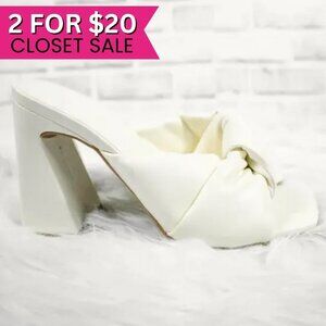 Open Edit Womens Ivory White Faux Leather Block Heel‎ Slip On Sandals Size 5.5